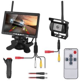 Wireless Backup Camera System Vehicle Rear View Monitor Kit IP67 Waterproof Car Parking Reverse System with 7In Screen Night Vision 2.4G Stable Signal